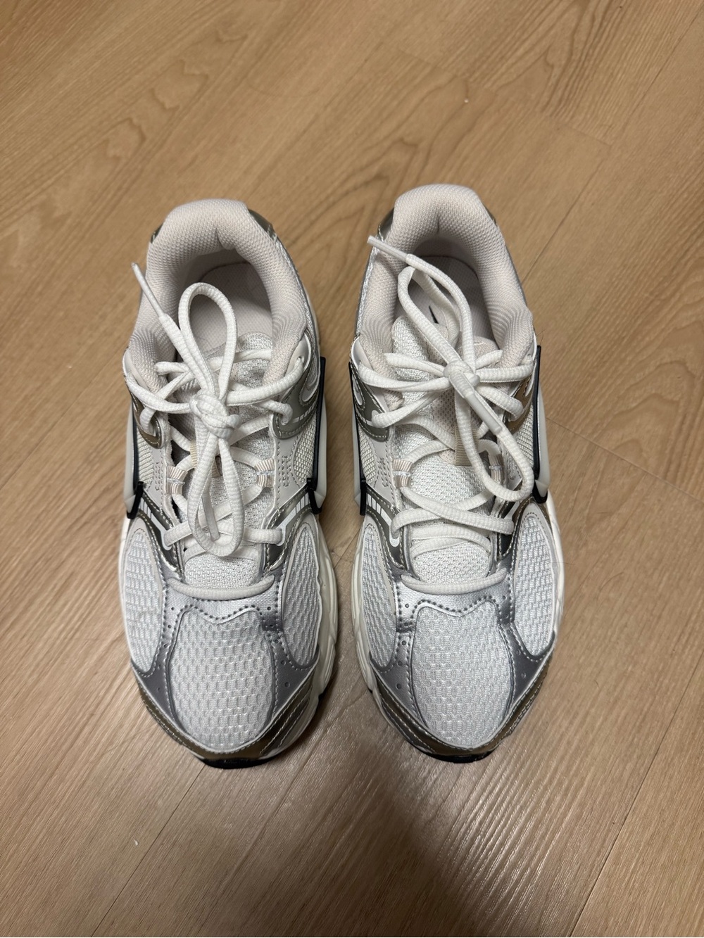 Kids White and Silver Athletic Sneakers
